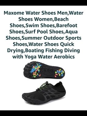NIP Size 43 Black Water Shoes with Multicolor Grip Accents